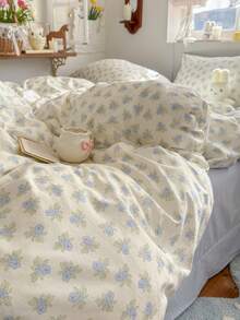 三件套涤纶简约复古印花床上用品套装，适合男孩/女孩宿舍，拉链封口，四季皆宜，柔软透气，适用于宿舍床、单人床、双人床、特大床、卧室，可机洗（1个被套，2个枕套，不含填充物） - 彩色 - 查看 7