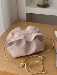 独特设计的褶皱云朵单肩包，时尚百搭的小号斜挎包 - 粉色 - 查看 1