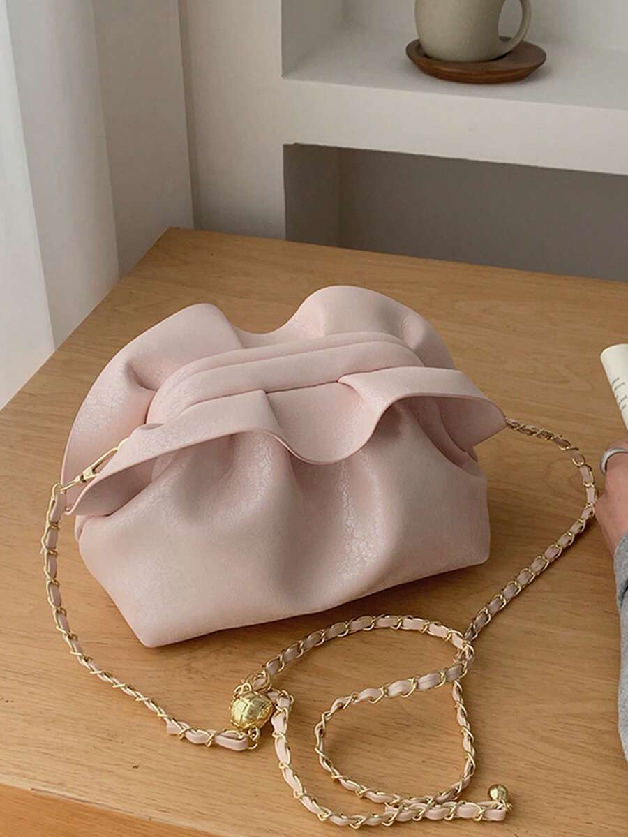独特设计的褶皱云朵单肩包，时尚百搭的小号斜挎包 - 粉色 - 查看 1