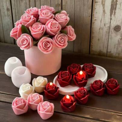 3/6件装花香蜡烛玫瑰花模具 DIY 香皂花蕾玫瑰扩香石膏巧克力模具，可重复使用硅胶模具，适用于 DIY 蜡烛、香皂、树脂和粘土工艺品 - 易于脱模，适用于婚礼、情人节、母亲节、派对礼物制作，也可用于手工装饰