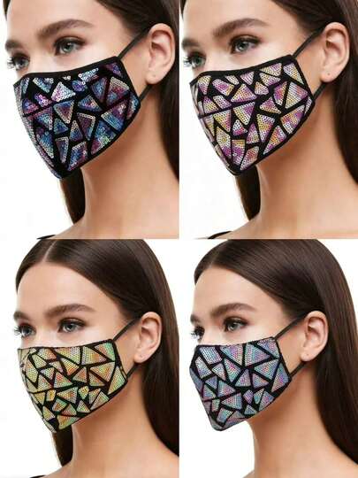 Fashionable Breathable Dust-Proof Mask, Daily Wear Mask, Colorful Sequin Personalized Mask, Dust-Proof And Windproof Mask For Christmas And Halloween Costumes, Women Winter Clothing
