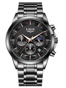 LIGE Men's High-End Watch Waterproof Luminous Quartz Watch Stainless Steel Strap Unique Dial Design Fashionable Men's Watch - Black - View 17