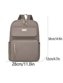 Ba lô nữ bằng nylon màu trơn, có lớp đệm, dung tích lớn, đa năng, kiểu dáng tối giản, phù hợp cho học sinh, người đi làm. - Màu Khaki - Xem 6