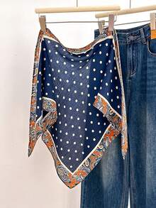 1条红色波点佩斯利三角围巾，多功能女士仿棉麻质感围巾披肩，适合旅行、度假、休闲、通勤、领口装饰、时尚手提包装饰 - 彩色 - 查看 3