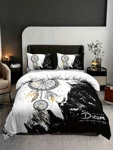 三件套花卉图案被套组 - 3D白色床品，适用于宿舍和卧室装饰 - 抽象花卉印花 - 包括1个被套和2个枕套 - 彩色 - 查看 4