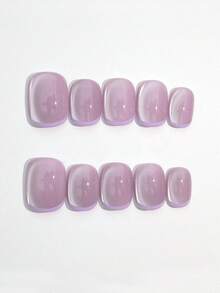 10 piezas de pegatinas de uñas ovaladas hechas a mano de color morado mate con efecto de ojo de gato, estilo minimalista y suave de Y2K, adecuadas para mujeres y niñas, para primavera, verano, otoño, invierno, fiestas y uso diario - Púrpura malva - Ver 9