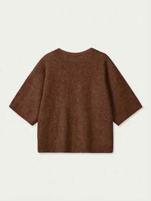 FOR BEAUTY 女士休闲圆领短袖针织衫，新款宽松柔软舒适套头衫，适合日常通勤，百搭时尚优雅简约针织夏季单品 - 巧克力棕 - 查看 7