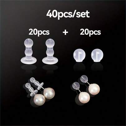 40个硅胶耳堵 - 防穿刺耳钉，全覆盖耳塞，DIY珠宝制作的理想之选，珠宝制作材料|透明耳钉|硅胶材质