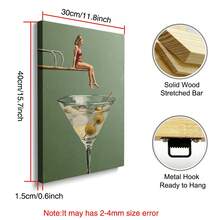 1 tranh canvas/khung tranh chủ đề "Người phụ nữ mặc đồ uống Martini xanh bẩn trên ván nhảy" phong cách retro mùa hè, quầy bar, tranh nghệ thuật siêu thực, trang trí nhà cửa theo phong cách Dopamine, tranh vintage cho phòng ngủ, phòng khách, phòng ngủ, trang trí nhà hiện đại. - A - Xem 8