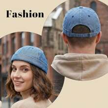 Brimless Caps for Men Vintage Denim Hat Rolled Cuff Docker Brimless Hat Sailor Beanie for Hip Hop Dancing Watch Cap - como en la foto - Ver 6