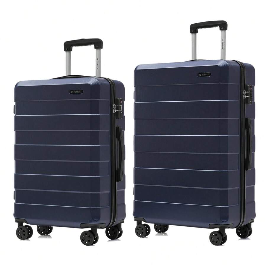 YONSLY 2‑Piece Suitcase Set 24/28 Inches With TSA Customs Lock YKK Zipper 4 Silent 360° Wheels Mesh Pocket Travel Suitcase For Vacation Family Outings - 深藍 - 查看 1