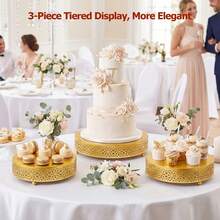 Senmeo Elegant 3pcs Golden Cake Stand Set - Perfect For Birthdays, Weddings & Celebrations | Durable Metal Display Stands - Vàng - Xem 6