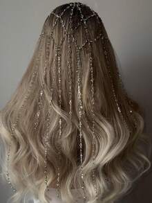 Elegant Shiny Hollow Mesh Hair Chain With Tassel Hair Accessory, Versatile For Party And Everyday Wear, Headpiece,Summer,Holiday,Travel - Silver - View 3
