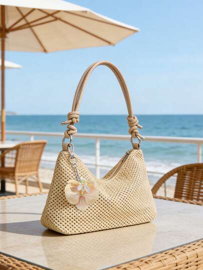 Túi xách nữ nhẹ bằng rơm dệt, kèm móc khóa hình hoa lan bướm kiểu Bohemia, túi lưới móc, túi đeo vai đi biển, túi tote tối giản phong cách retro cho kỳ nghỉ, túi xách tay và đeo chéo, phong cách cao cấp, thoải mái và thời trang, túi chủ đề biển, túi đeo nách, thích hợp cho các chuyến đi chơi, kỳ nghỉ, tiệc tùng, đi làm, sinh nhật và ngày lễ, kỳ nghỉ biển mùa xuân và mùa hè, Ngày của Mẹ, Ngày Nhà giáo, tựu trường.