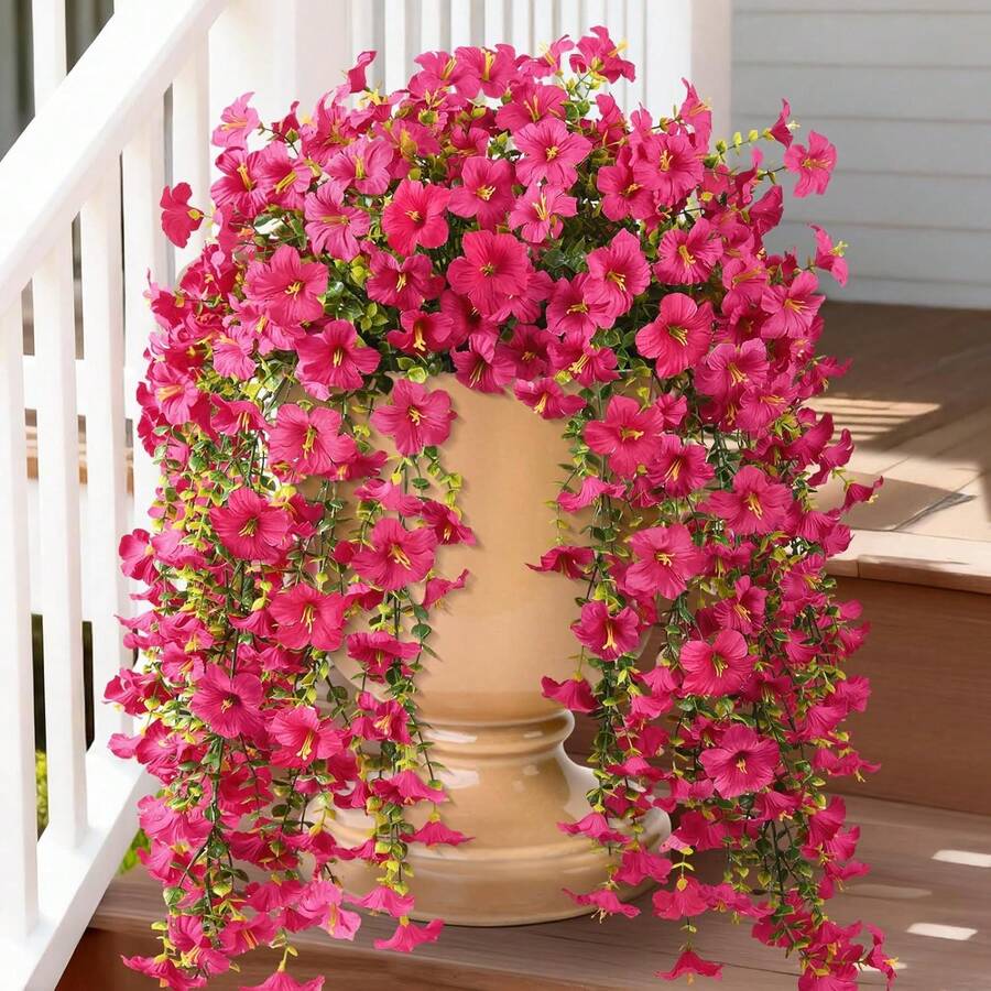 1/2/4/6 peças Guirlanda de Folhas de Eucalipto Verde Artificial, Adequada para Arco de Casamento ao Ar Livre, Sala de Estar, Escritório, Estante, Decoração Doméstica, Resistente aos Raios UV - Pink - Visão 1