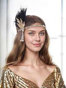 1920s Baffle Feather Headband Roaring 20s Bohemian Headpiece Women's 1920s Headband Baffle Feather Headpiece Diamond Pattern Zinc Alloy - Multicolor - View 4