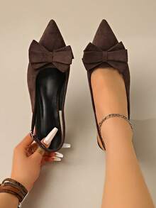 Giày sandal quai ngang thanh lịch kiểu Pháp cổ điển, sandal nơ thời trang mùa xuân/hè, giày cao gót mũi nhọn sành điệu mới về, sandal nơ công sở nhẹ nhàng, sandal đa năng mùa hè mới phù hợp với váy. - Cà phê nâu - Xem 6