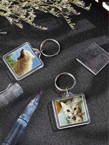 方形亚克力空白钥匙扣，透明相框钥匙圈吊坠 - 彩色 - 查看 6