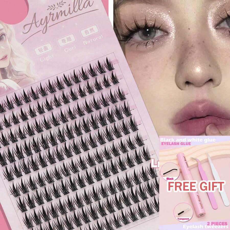 AYRMILLA 10 Rows 5-12mm, 160 Clusters False Eyelashes Natural Cross Wedding Party And Club Daily Work Meeting Natural False Eyelashes Are Comfortable To Wear Fairy Beginner Curling Planting False Eyelashes Cos Single Cluster Slouchy Person Natural Fairy Single Cluster Little Devil Manga Curling False Eyelashes - C - 查看 1