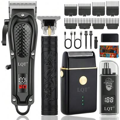 LQT 4pcs/3pcs/1pc Men's Grooming Kit - Rechargeable Hair Clipper, Beard Trimmer, Electric Nose Hair Trimmer And Electric Shaver, Wireless Multi-Functional Grooming Set, USB Charging, With Haircut Accessories, Ideal For Home Haircut, Beard Styling And Personal Care, Great Gift For Father's Day