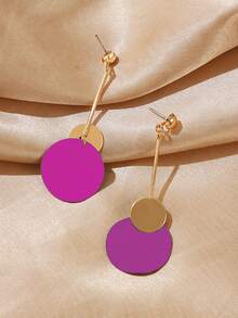 1 paire de boucles d'oreilles longues en aiguille d'argent pour femmes, style géométrique rond émaillé vintage européen et américain, boucles d'oreilles élégantes affinant le visage - rond - Voir 4
