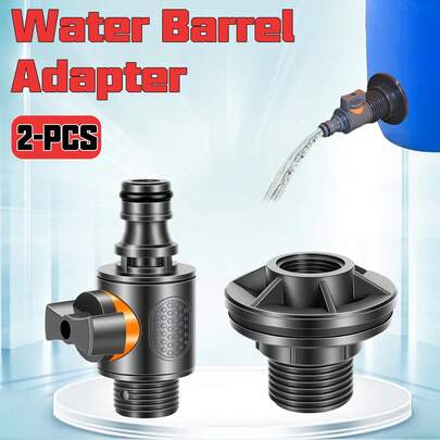 2Pcs PVC/IBC Water Barrel Adapter, Durable Water Tank Adapter With Valve,Quick Installation Rainwater Collection Connector Kit, 1/2"-DN15 External Thread Connector,Compatible With EU/US Standard Hoses Suitable For Irrigation/Water Storage Bucket