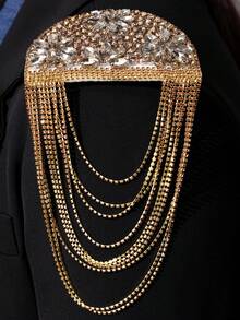 Fashionable Design Versatile Exquisite Luxurious Handsome Personalized Rhinestone Flower Tassel Golden Epaulet Suitable For Men's Daily Business Commute Wear Jewelry - Multicolor - View 9