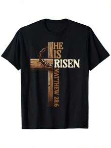 Easter Cross He Is Risen Jesus Christian Men Women T-Shirt For Men Women Couple Men Size-Unisex Casual Vintage Street-Style Loose-Fit Cotton T-Sh - Black - View 4