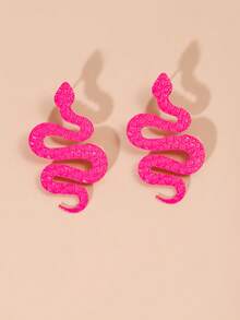 1 Pair Snake-Shaped Earrings, Electroplated Gold Plated, Painted Stainless Steel, Fashion Earrings For Women, Rose Flower & Maple Leaf Design, Valentine's Day Gift - A Pair Of Earrings - View 13