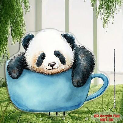 2D亚克力熊猫花园地插，户外草坪花盆装饰，适用于庭院、草坪和花园