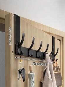 1pc Space-Saving Over-The-Door Hook, Multi-Hook Design, Suitable For Bathroom, Kitchen, Living Room And Bedroom, Wall-Mounted Coat Rack, No-Drill Installation, Multi-Purpose Hook, Multi-Functional Storage Tool - Multicolor - View 13