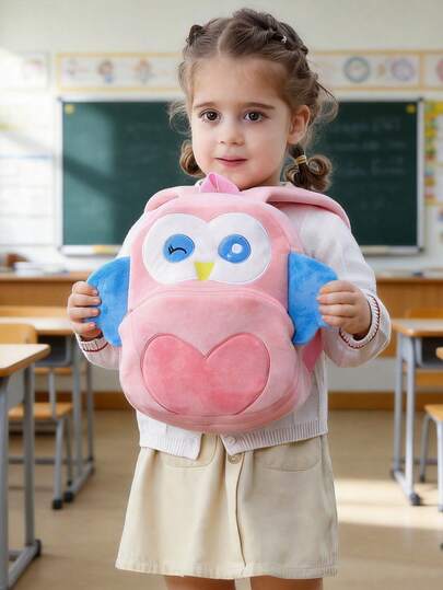  MICHLEY 1pc Unisex Kids Elephant Buckle Backpack, Owl Cartoon Cute Double-Zipper Closure Backpack, Student School Supplies Suitable For Travel, Outdoor, Camping, Holiday Gift