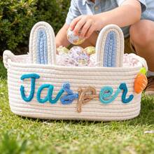 定制手工椭圆形收纳篮,兔耳朵礼品篮/装饰篮,家居装饰,礼品包装篮,复活节礼物,送给家人,衣橱收纳整理篮 - 彩色 - 查看 53