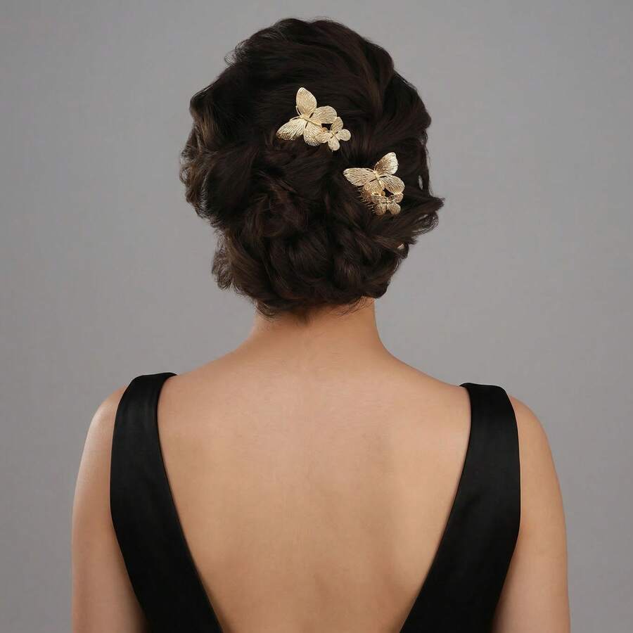 1 pièce Peigne latéral papillon élégant, accessoire pour cheveux pour femmes, peignes, peignes pour cheveux - Argent - Voir 1