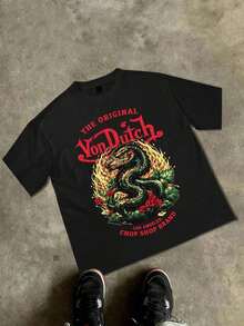 Biker T Shirts Women, Van Dutch The Original Flaming Serpent Chop Shop Distressed Print, Oversized Loose Fit Short Sleeve T-Shirt, Biker Streetwear, Gothic Los Angeles Aesthetic, Graphic, Free Shipping - màu đen - Xem 7