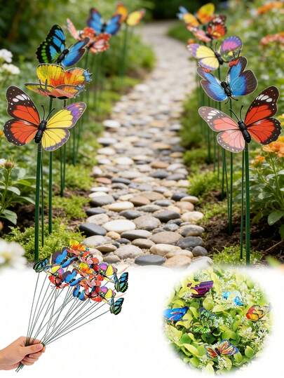 40个3D蝴蝶装饰插杆，3D蝴蝶地插，花园蝴蝶插杆，防水户外庭院装饰，家居装饰，派对用品，花园装饰，花瓶装饰，花环，春季装饰，婚礼装饰