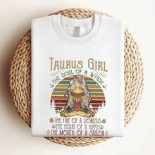 women t-shirt print Taurus Girl The Soul Of A Witch T Shirt Cotton Crew neck long or short sleeves - Weiss - Übersicht 3