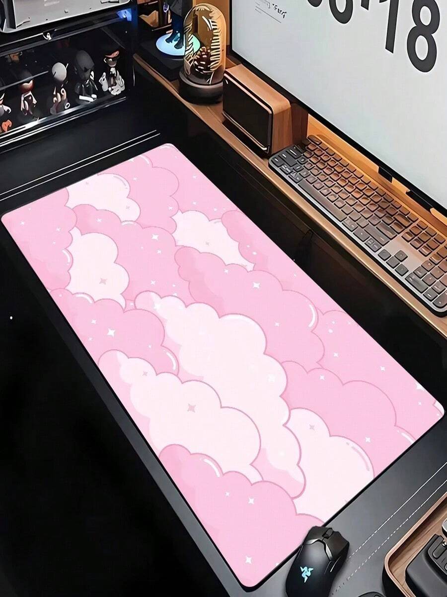 Large Pink Pastel Cloud Mouse Pad Kawaii Cartoon Desk Mat Anti-Slip Rubber Extended Long 900x400 Table Mats Gaming Keyboard Pads - Xem 1