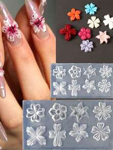 1PC/2pcs Flower Charms Silicone Nail Molds 3D Gel Nail Art Mold For DIY Nails Charms Flower Silicone Mold Lilies Cherry Blossoms Nail Stencils Floral Decor Molds Nails Design Flowers Manicure Carved Mould - Clear - View 3