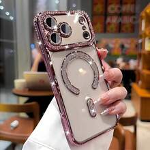 Gitter 钻石透明手机壳，适用于 17 Pro Max 16 15 14 13 12 11 Pro 14 Plus 17 E，支持磁吸无线充电，带边框保护套 - 粉色 - 查看 7