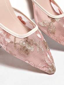 New Chinese Style White High Heel Mules, Pointed Toe Lace Embroidery Convertible Sandals For Women,Summer Shoes,Mothers Day Gift - Pink - View 8