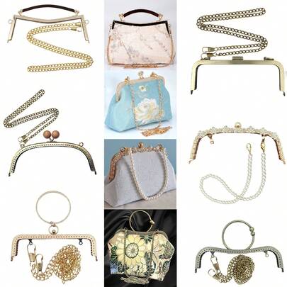 Set de 2 Marco de metal + Correa de bolso, Cabezal rectangular, Reemplazo de asa de bolso, Cierre de beso para bricolaje de bolso/monedero/bolsa de monedas, Asas/hebillas/cierre de bolso, Monedero DIY para mujer, Accesorios para hacer monederos, Herrajes para hacer monederos, Proyectos de artesanía de monederos, Regalos de Acción de Gracias