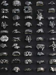 10/20pcs Vintage Punk Gothic Style Rings For Halloween, Butterfly, Spider, Rose, Skull, Heart Shaped And More Designs, Suitable For Party, Costume, Nightclub, Friends Gift, Daily Wear - Punk-style Pinky Ring - View 5