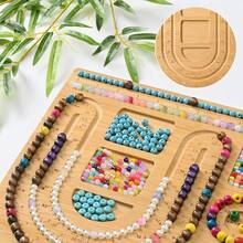 KLONKEE Tablero de diseño de joyería de bambú, tabla de cuentas de madera, para manualidades con cuentas, bandeja para hacer pulseras y collares, ideal para regalos de San Valentín, Navidad y Año Nuevo, manualidades, suministros de costura, exhibidor de regalos con cuentas, bandeja para colocar cuentas sueltas - Pulsera, collar, placa de cuentas - Ver 9