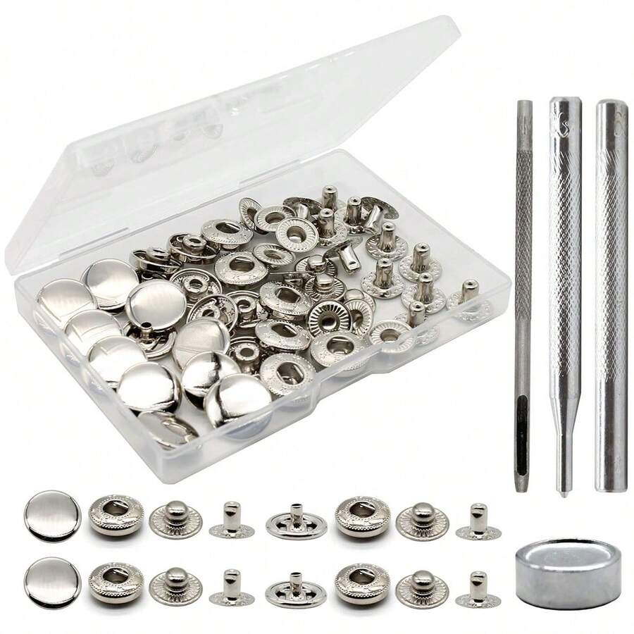 30 Sets Metall Druckknöpfe 12,5 mm Metall Nieten Knöpfe in Gold/Silber/Bronze/Gunmetal Schwarz mit 4 Installationswerkzeugen für Leder, Jacken, Jeans, Kleidung und Taschen
