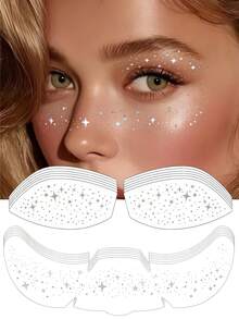 12pcs Silver Glitter Eyeshadow Temporary Tattoo Stickers, Shimmery Makeup Eye Liner Tattoo Stickers Suitable For Summer Music Festivals, Parties, Balls And Other Occasions - Silver - View 9