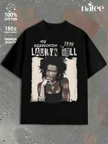 Graphic-Shirt Cotton Tees Size PlusVintage Lauryn Hill's Singer 90 S Music Graphic T-Shirt Lauryn Hill Casual Digital Print Pure Heavy 100% Cotton T Shirt S-3XL,A Surprise Gift For Family And Friends ,Y2K,Oversized Shirt Men S-5XL,Summer Tops - 黑色 - 查看 1