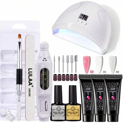 LULAA 17件套凝胶指甲油套装：凝胶指甲油、可卸底油、免擦拭封层、UV/LED灯、指甲锉、指甲贴片、水晶指甲锉、指甲刷 - 在家也能享受沙龙级美甲体验，送给她的绝佳礼物