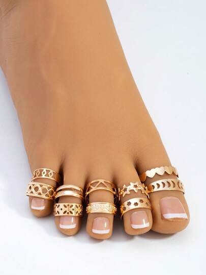 Bohemian Style Adjustable Toe Ring, Random Geometric Design, Casual Vacation Chic, Versatile Vintage Aesthetic (Style Randomly Matched)