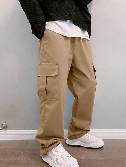 1件装青少年男童复古简约工装裤，适合运动、户外活动、春秋季穿着